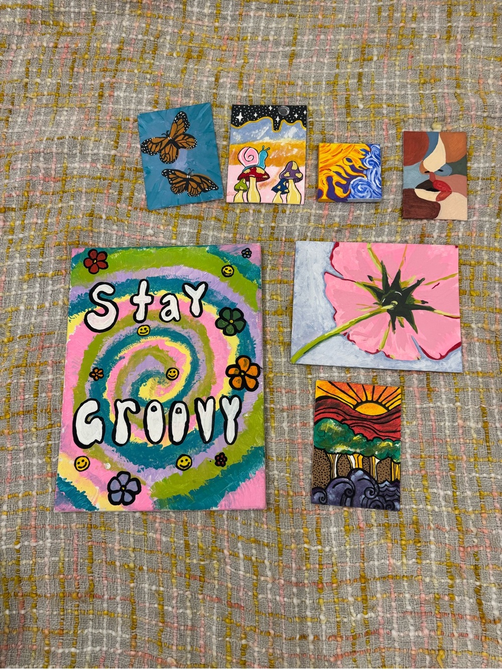 Stay Groovy Pink & Multicolor Spiral Canvas Art by